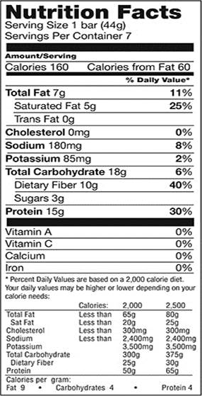 Fluffy Vanilla Low Carb Bar nutrition spec graphic